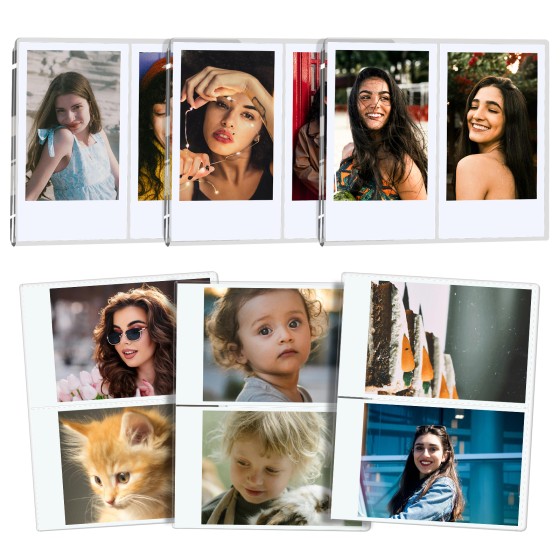 6Pack Magnetic Refrigerator Picture Frames fit 2PCS Mini 2x3 Pictures Collage, Acrylic Photo Frame Compatible with Fujifilm Instax Polaroid Mini for Home Office Fridge/Locker (2 Picture)